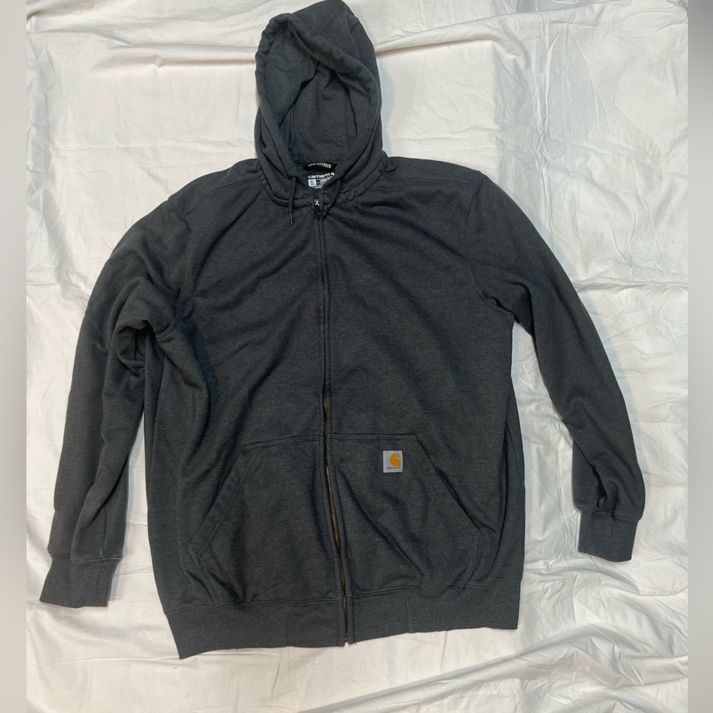 Carhartt Zip Up Hoodie Mens XL Tall Gray Loose Fit Workwear Sweatshirt